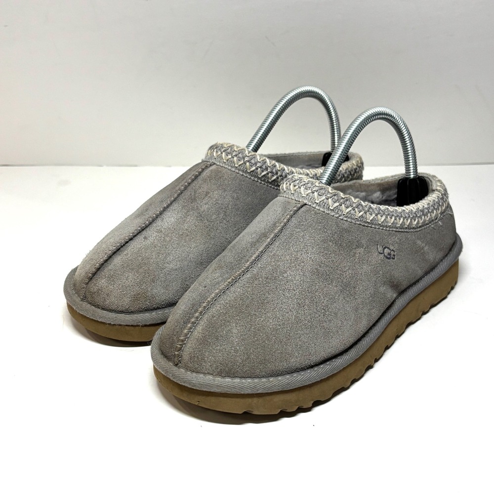 UGG Tasman Slipper Women 8 Grey Suede Shearling Slip On 5955 Cozy Loungewear